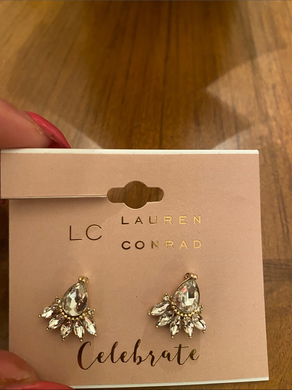 LC Lauren Conrad Gold & Clear Crystal Teardrop Fan Stud Earrings